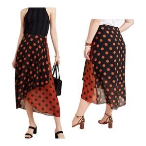Asymmetrical Black and Orange Polka Dot Skirt